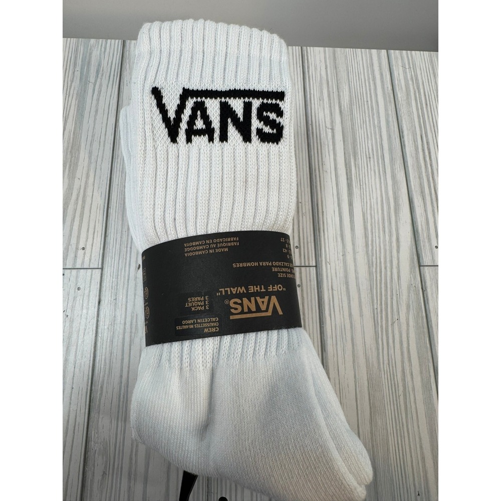 VANS 3 Pair‎ Pack Classic Off the Wall Cotton Crew Socks Men's Shoe 6.5-9 White